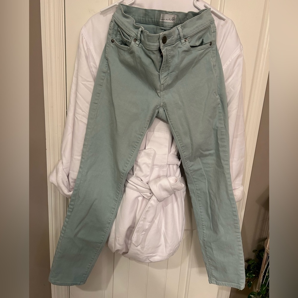 Ann Taylor The Loft light aqua to mint green ladies pants stretchy sz 2